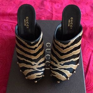 Gucci Calf Hair Tiger Stripe Platform Clog
